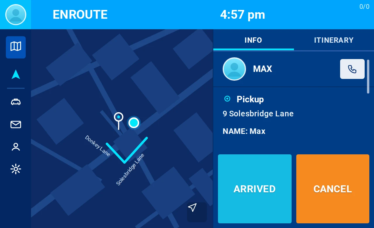 ARRO en route screen with map and pickup details
